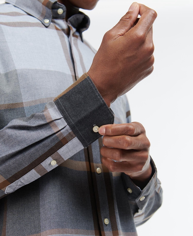Camisas Barbour Dunoon Taillored Hombre Gris | 678392-ICQ