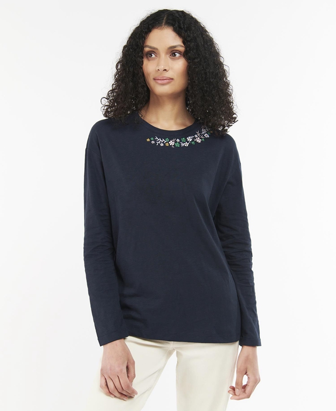 Camiseta Barbour Amberley Mujer Azul Marino | 103596-VHW