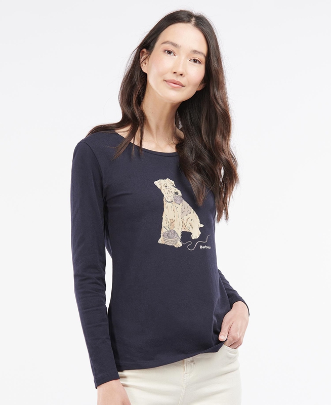 Camiseta Barbour Fairsfield Long Sleeve Mujer Azul Marino | 216397-BJL