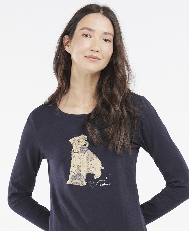 Camiseta Barbour Fairsfield Long Sleeve Mujer Azul Marino | 216397-BJL