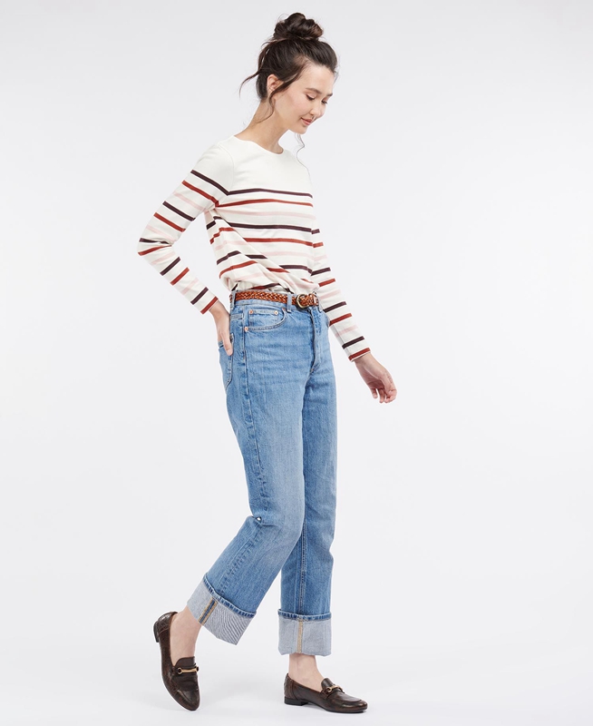 Camiseta Barbour Hawkins Top Mujer Creme | 271943-GWJ