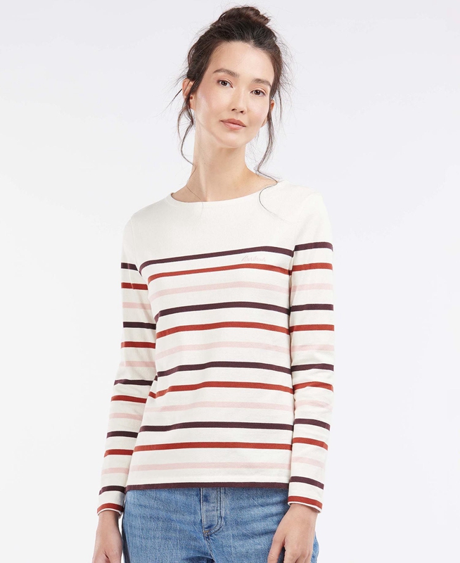 Camiseta Barbour Hawkins Top Mujer Creme | 271943-GWJ