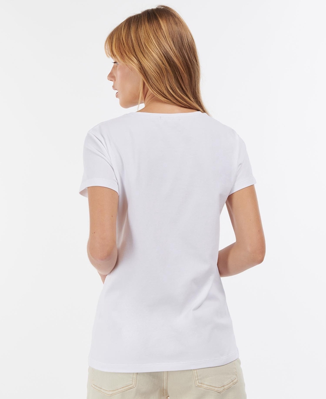 Camiseta Barbour Highlands Mujer Blancas | 913508-JHD