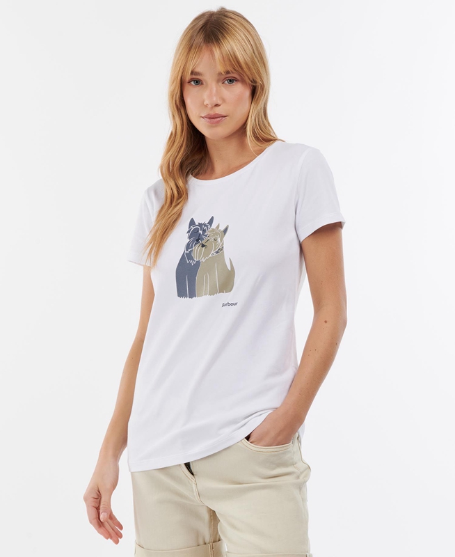 Camiseta Barbour Highlands Mujer Blancas | 913508-JHD