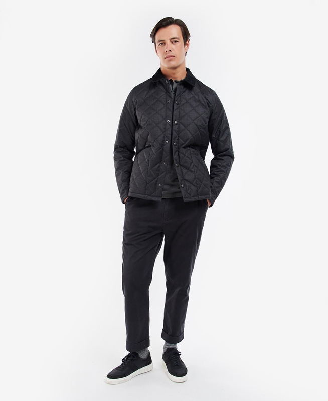 Chaqueta Acolchada Barbour Checked Heron Hombre Negras | 368521-HUV
