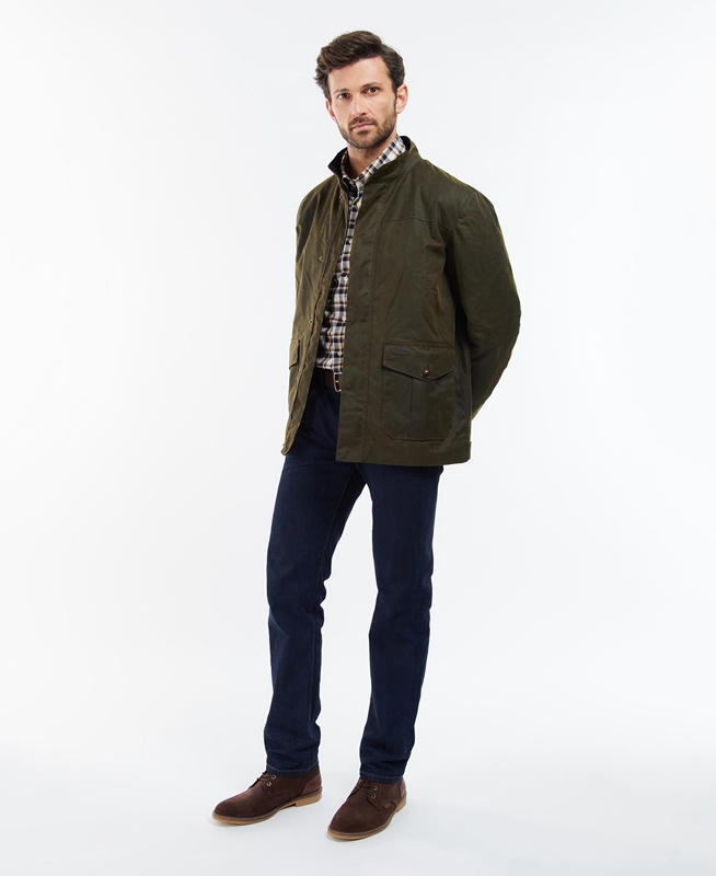 Chaqueta Encerada Barbour Sheldon Hombre Verde Oliva | 780945-LDN