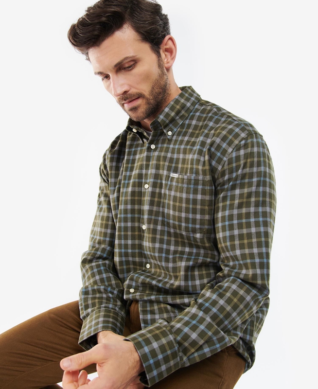 Camisas Barbour Coll Thermo Hombre Verde Oliva | 210467-KHU