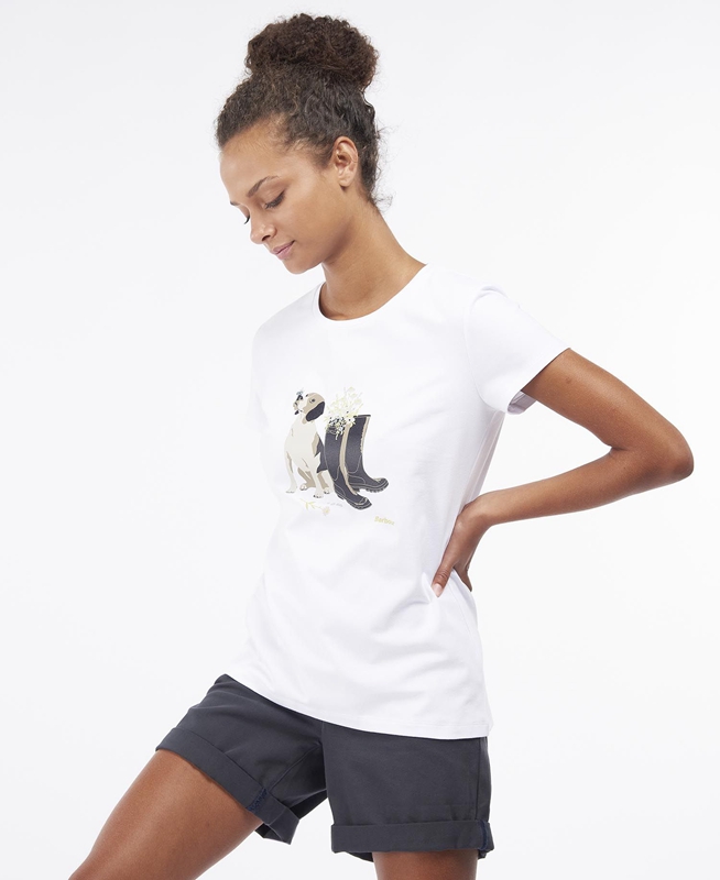 Camiseta Barbour Rowen Mujer Blancas | 097345-DLR