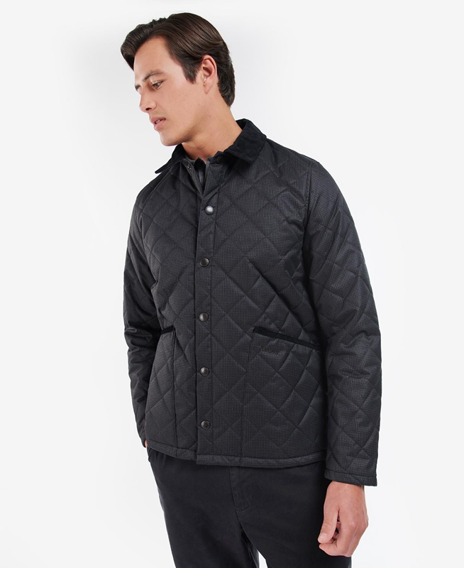 Chaqueta Acolchada Barbour Checked Heron Hombre Negras | 368521-HUV