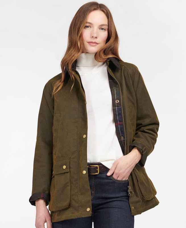 Chaqueta Encerada Barbour Acorn Waxed Algodon Mujer Verde | 698704-EOH