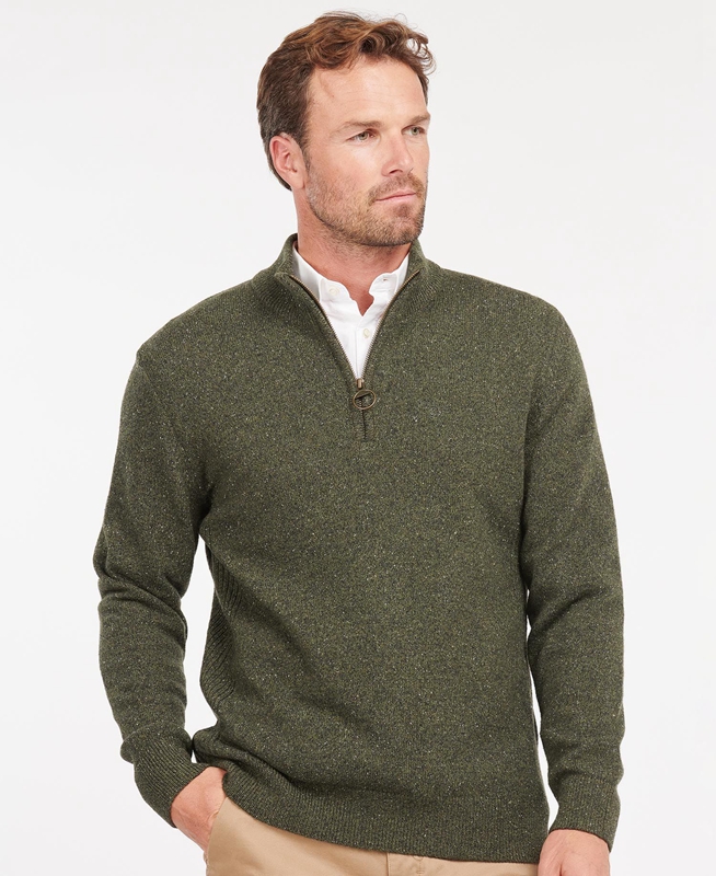 Suéteres Barbour Essential Tisbury Half Zip Hombre Verde Oliva | 380195-TIP
